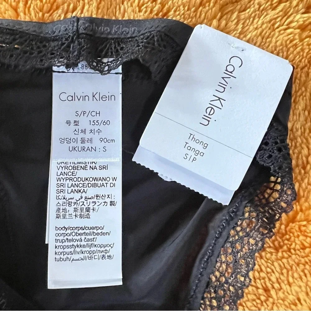 🛍️ Calvin Klein Women Black Lace Thong‎ Tanga Panty Cotton Underwear S/P/CH NEW